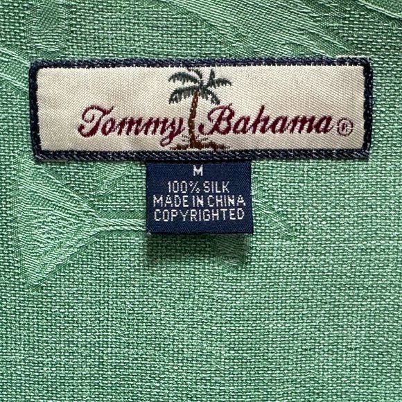 Tommy Bahama Hawaiian Camp Shirt Green M Silk Hula Dancer Bahama Colada EUC - Picture 5 of 11